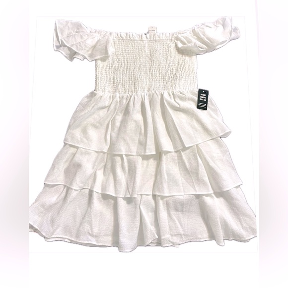 EXPRESS White colored Off the Shoulder Ruffle Tiered Dress, Size L NWT - Picture 5 of 13